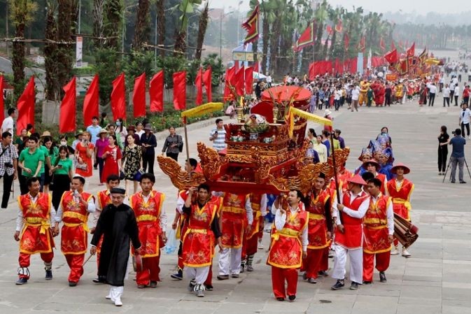 Rước kiệu truyền thống - nghi lễ quan trọng mỗi dịp Giỗ Tổ Hùng Vương. Ảnh: Báo PLVN