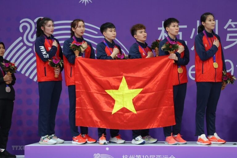 Đội tuyển cầu mây nữ Việt Nam đạt Huy chương Vàng tại ASIAD 19. (Ảnh minh họa: webthethao.vn)