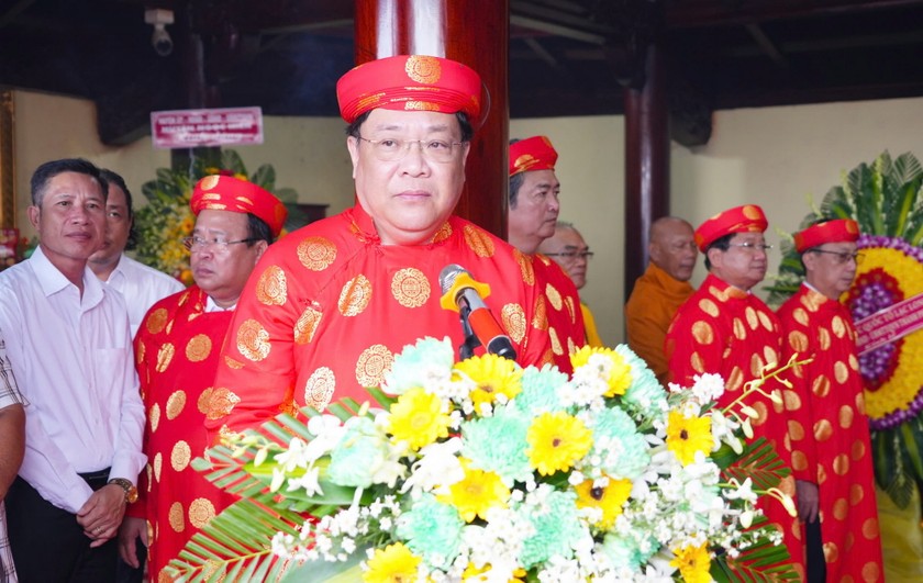 Ông Phạm Thành Ngại - Phó Bí thư Tỉnh ủy, Chủ tịch UBND tỉnh Cà Mau phát biểu tại Lễ tri ân Đức Quốc Tổ. Ảnh: Báo PLVN