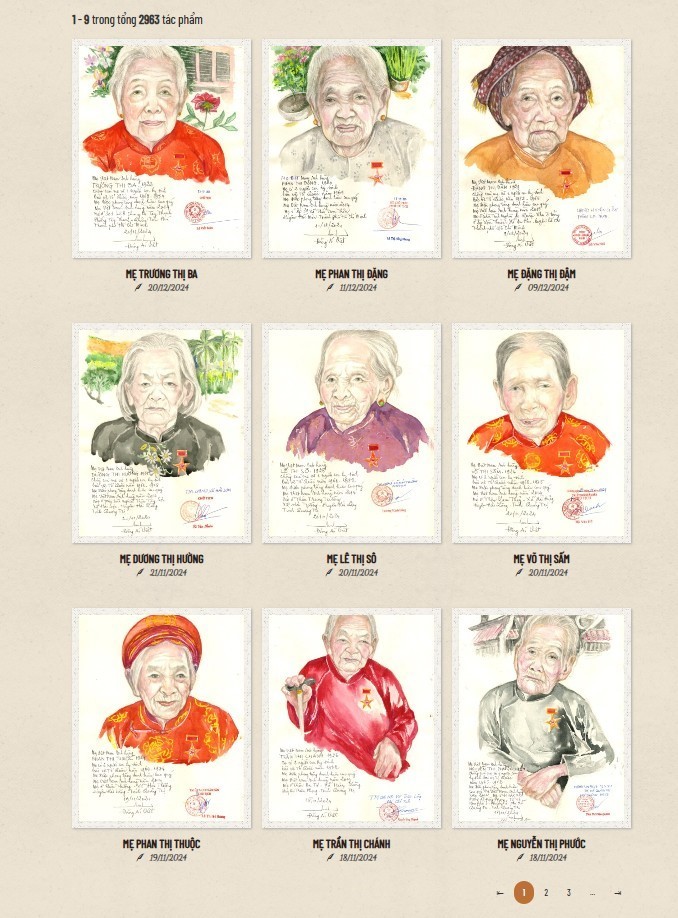 Một số tác phẩm được đăng tải trên website “Chân dung Mẹ Việt Nam Anh hùng”. Nguồn chandungme.vn