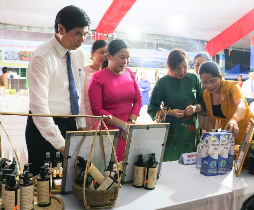 Các đại biểu tham quan gian hàng tại Ngày hội Văn hóa - Thể thao miền biển tỉnh Bình Định lần thứ XIV. Ảnh: cổng TTĐT Bình Định